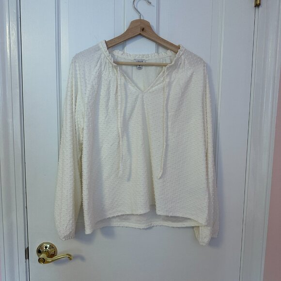 J. Crew Factory Clip Dot Smocked Neck Top - Picture 2 of 4